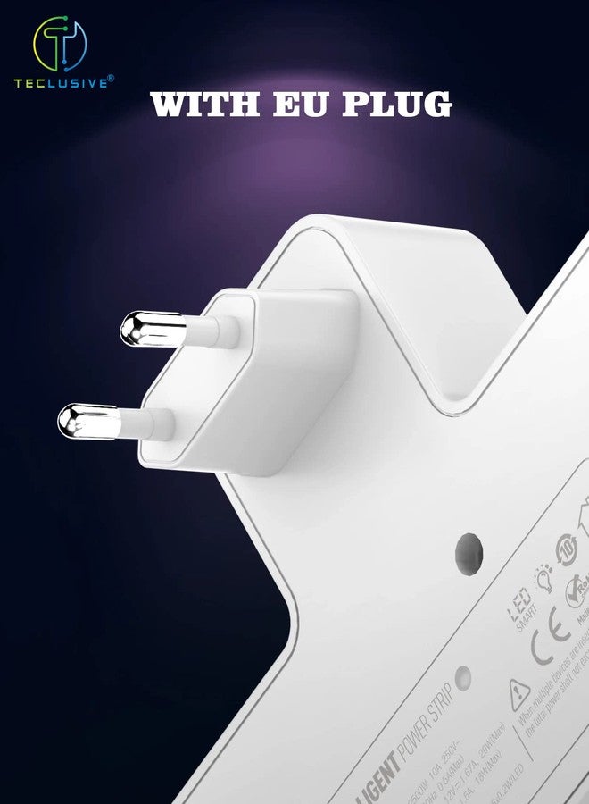 T Teclusive 2500W 10A Extension Power Strip with USB Ports | 2 Power Socket with 20W Type C USB PD QC 3.0 Fast Charging | Multi Port Extension with Touch Night Lamp - Image 5